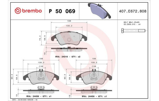 Brake Pad Set, disc brake BREMBO XTRA LINE P 50 069X
