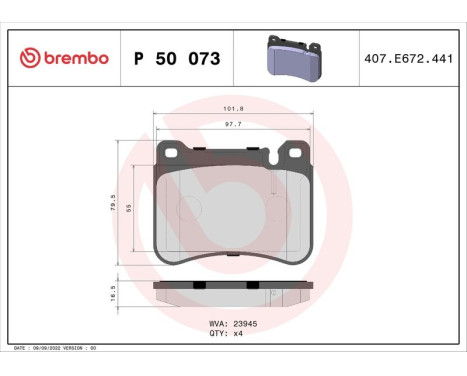 Brake Pad Set, disc brake BREMBO XTRA LINE P 50 073X, Image 2