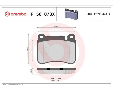 Brake Pad Set, disc brake BREMBO XTRA LINE P 50 073X, Image 4