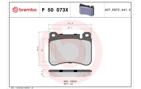 Brake Pad Set, disc brake BREMBO XTRA LINE P 50 073X, Image 4