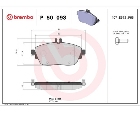 Brake Pad Set, disc brake BREMBO XTRA LINE P 50 093X, Image 2