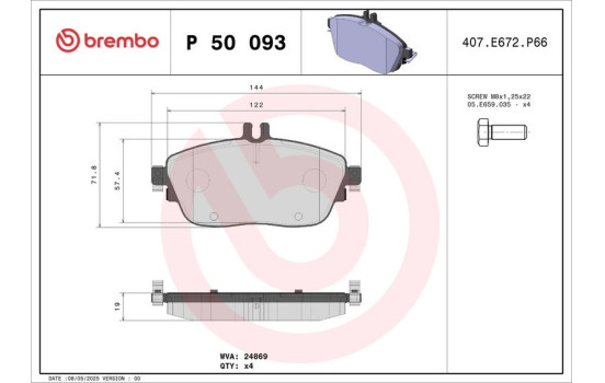 Brake Pad Set, disc brake BREMBO XTRA LINE P 50 093X