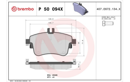 Brake Pad Set, disc brake BREMBO XTRA LINE P 50 094X, Image 2