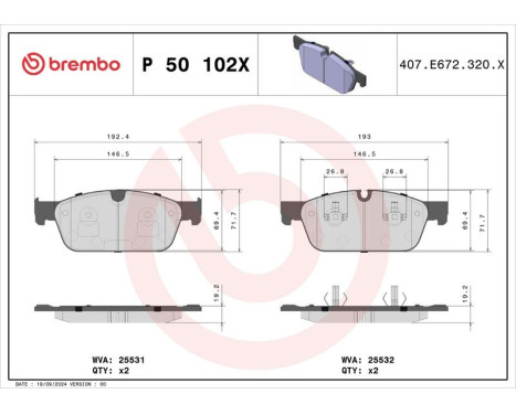 Brake Pad Set, disc brake BREMBO XTRA LINE P 50 102X, Image 4