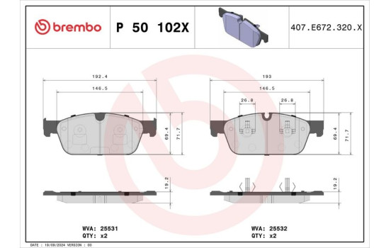 Brake Pad Set, disc brake BREMBO XTRA LINE P 50 102X, Image 4