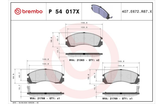 Brake Pad Set, disc brake BREMBO XTRA LINE P 54 017X, Image 3