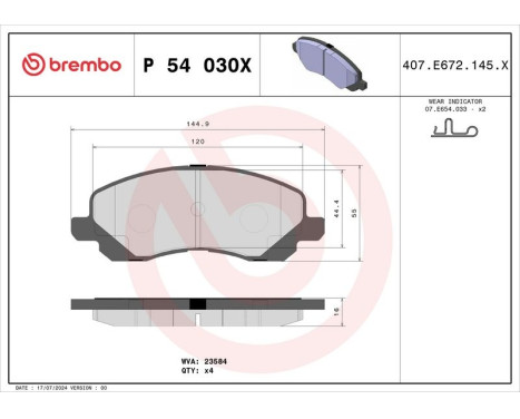 Brake Pad Set, disc brake BREMBO XTRA LINE P 54 030X, Image 4
