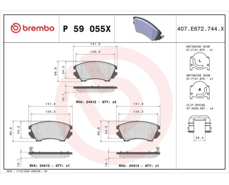 Brake Pad Set, disc brake BREMBO XTRA LINE P 59 055X, Image 4
