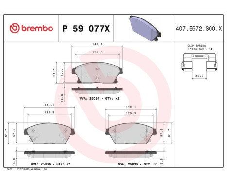 Brake Pad Set, disc brake BREMBO XTRA LINE P 59 077X, Image 4