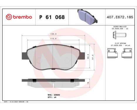 Brake Pad Set, disc brake BREMBO XTRA LINE P 61 068X, Image 2