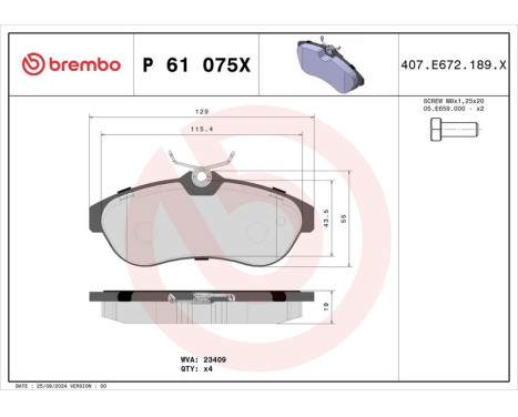 Brake Pad Set, disc brake BREMBO XTRA LINE P 61 075X, Image 4