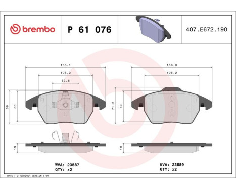 Brake Pad Set, disc brake BREMBO XTRA LINE P 61 076X, Image 2