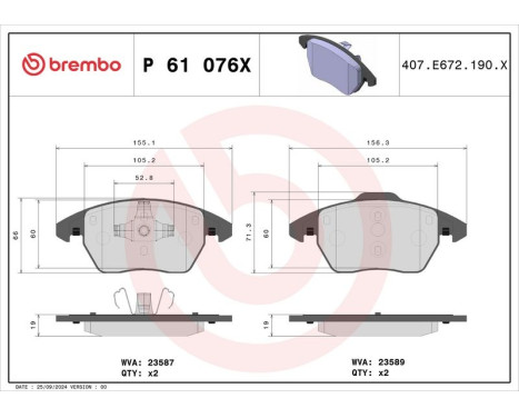 Brake Pad Set, disc brake BREMBO XTRA LINE P 61 076X, Image 4
