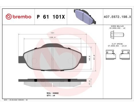 Brake Pad Set, disc brake BREMBO XTRA LINE P 61 101X, Image 4