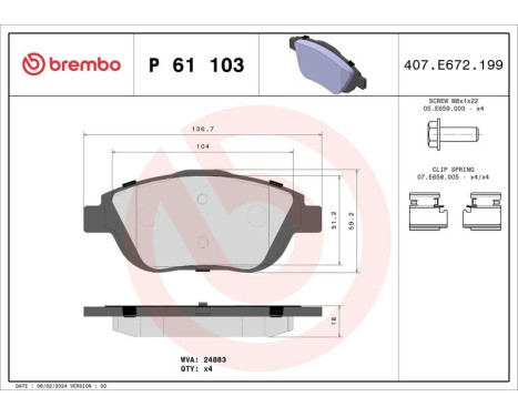 Brake Pad Set, disc brake BREMBO XTRA LINE P 61 103X, Image 2