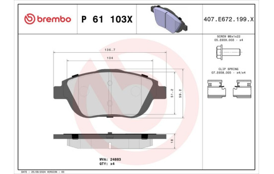 Brake Pad Set, disc brake BREMBO XTRA LINE P 61 103X, Image 4