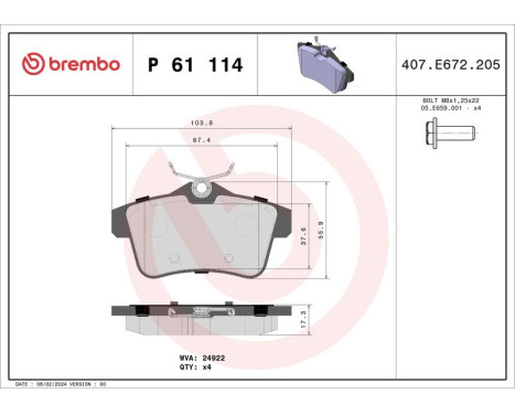 Brake Pad Set, disc brake BREMBO XTRA LINE P 61 114X, Image 2