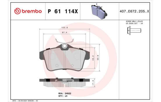 Brake Pad Set, disc brake BREMBO XTRA LINE P 61 114X, Image 4