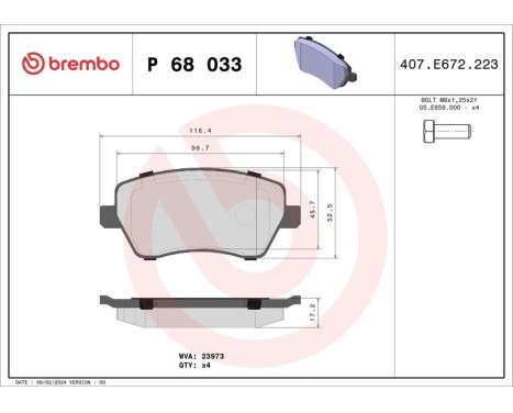 Brake Pad Set, disc brake BREMBO XTRA LINE P 68 033X, Image 2