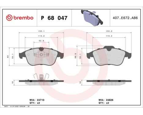 Brake Pad Set, disc brake BREMBO XTRA LINE P 68 047X, Image 2