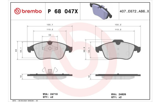 Brake Pad Set, disc brake BREMBO XTRA LINE P 68 047X, Image 4