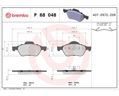 Brake Pad Set, disc brake BREMBO XTRA LINE P 68 048X, Image 2