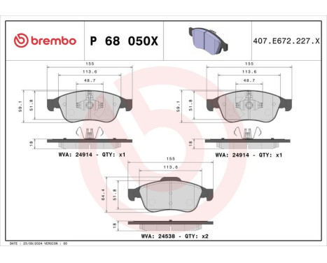 Brake Pad Set, disc brake BREMBO XTRA LINE P 68 050X, Image 4