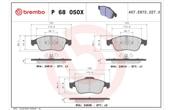 Brake Pad Set, disc brake BREMBO XTRA LINE P 68 050X, Image 4