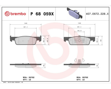 Brake Pad Set, disc brake BREMBO XTRA LINE P 68 059X, Image 4