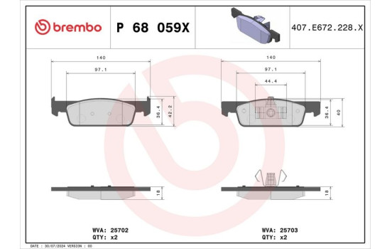 Brake Pad Set, disc brake BREMBO XTRA LINE P 68 059X, Image 4