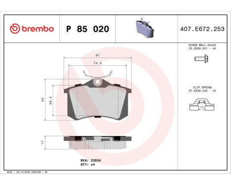 Brake Pad Set, disc brake BREMBO XTRA LINE P 85 020X, Image 2