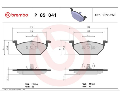 Brake Pad Set, disc brake BREMBO XTRA LINE P 85 041X, Image 2