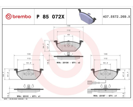 Brake Pad Set, disc brake BREMBO XTRA LINE P 85 072X, Image 2