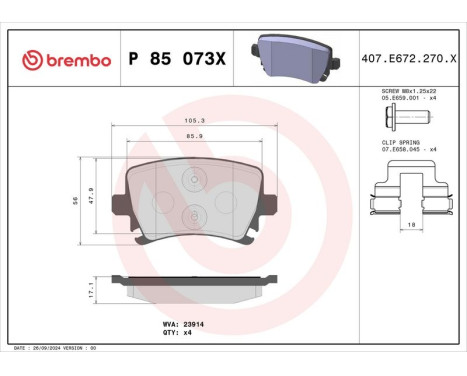 Brake Pad Set, disc brake BREMBO XTRA LINE P 85 073X, Image 4