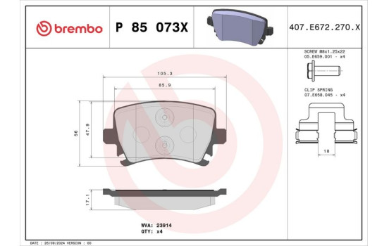 Brake Pad Set, disc brake BREMBO XTRA LINE P 85 073X, Image 2