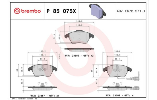 Brake Pad Set, disc brake BREMBO XTRA LINE P 85 075X, Image 2