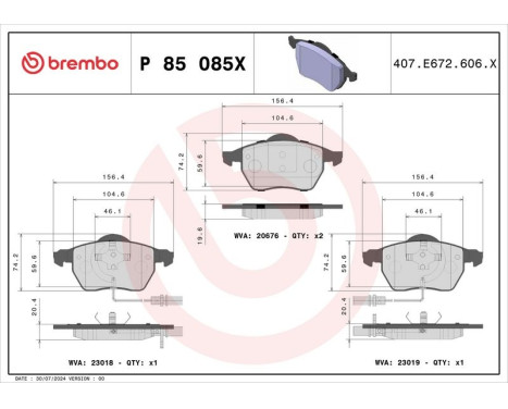 Brake Pad Set, disc brake BREMBO XTRA LINE P 85 085X, Image 2