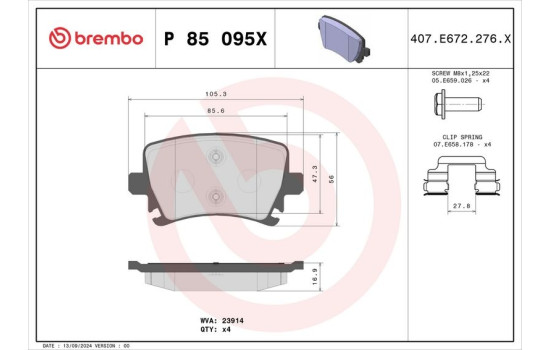 Brake Pad Set, disc brake BREMBO XTRA LINE P 85 095X, Image 2
