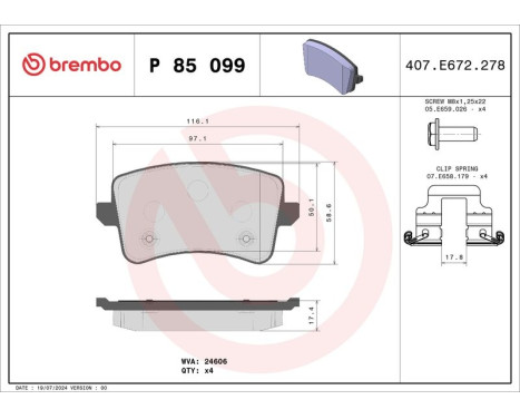 Brake Pad Set, disc brake BREMBO XTRA LINE P 85 099X, Image 2