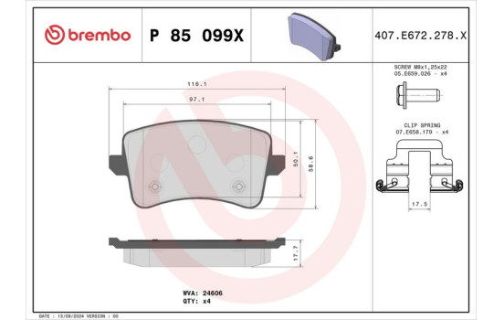 Brake Pad Set, disc brake BREMBO XTRA LINE P 85 099X, Image 4