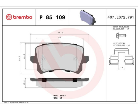 Brake Pad Set, disc brake BREMBO XTRA LINE P 85 109X, Image 2