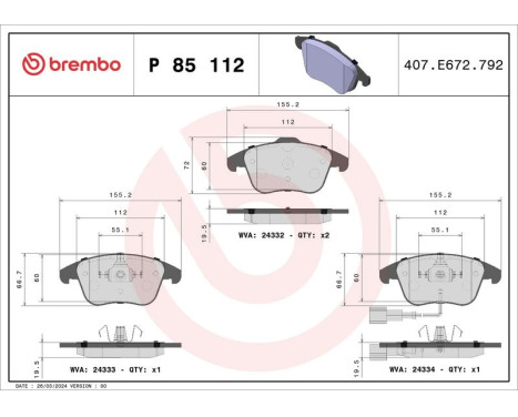 Brake Pad Set, disc brake BREMBO XTRA LINE P 85 112X, Image 2