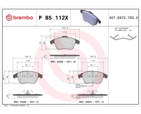 Brake Pad Set, disc brake BREMBO XTRA LINE P 85 112X, Image 4