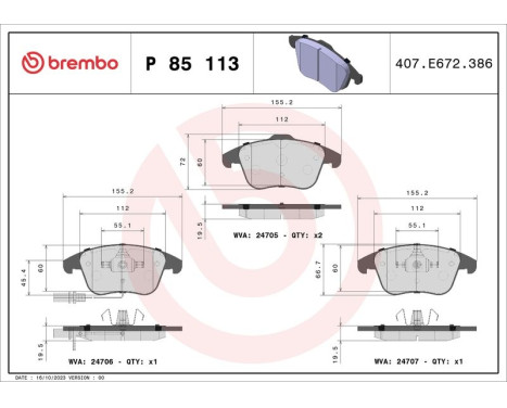 Brake Pad Set, disc brake BREMBO XTRA LINE P 85 113X, Image 2