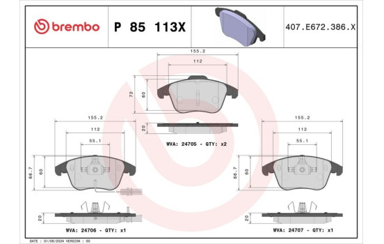 Brake Pad Set, disc brake BREMBO XTRA LINE P 85 113X