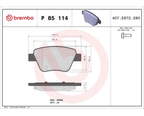 Brake Pad Set, disc brake BREMBO XTRA LINE P 85 114X, Image 2