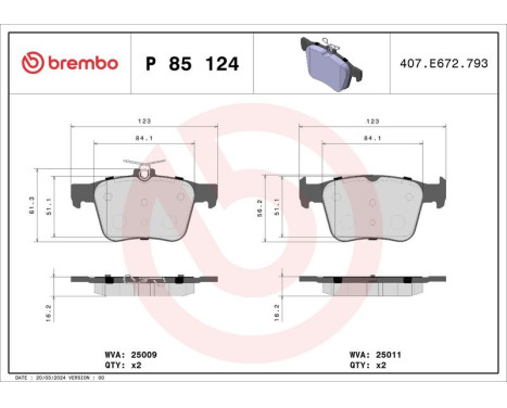 Brake Pad Set, disc brake BREMBO XTRA LINE P 85 124X, Image 2