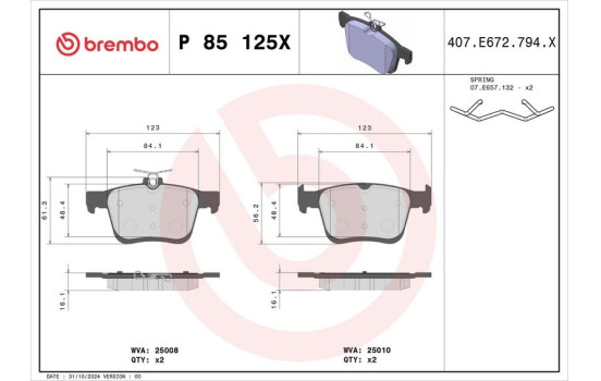 Brake Pad Set, disc brake BREMBO XTRA LINE P 85 125X, Image 4