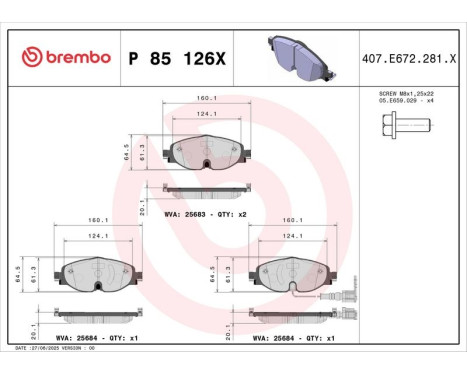 Brake Pad Set, disc brake BREMBO XTRA LINE P 85 126X, Image 2