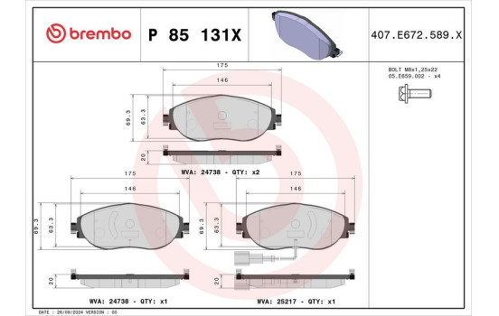 Brake Pad Set, disc brake BREMBO XTRA LINE P 85 131X, Image 4